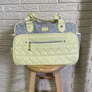Betsey Johnson Yellow/Black Heart Quilted Weekender Diaper Bag